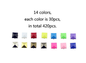 420pc Multi-Color 9mm Pyramid Stud Spikes Set