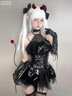 Open image in slideshow, 3-Piece Harajuku Bat Dress w/ Collar &amp; Panties
