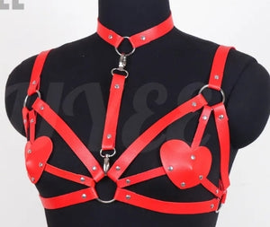 Open image in slideshow, Vegan Leather Shaped Strap and Chain Harness Tops
