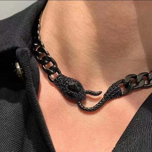 Open image in slideshow, Silver Chain Snake Tail In Mouth Choker
