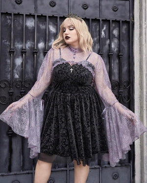Open image in slideshow, Purple Lace Bell-Sleeve 4-Button Shrug
