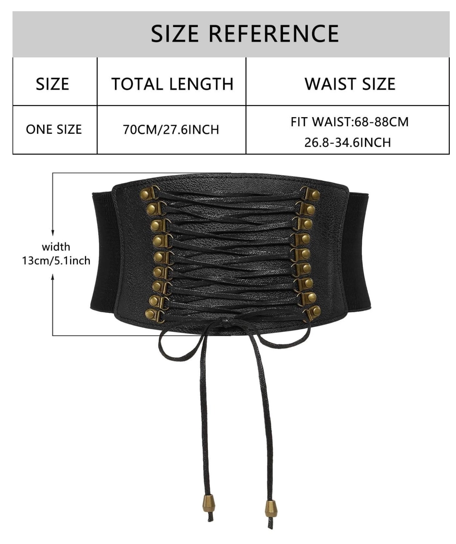 Black Elastic Corset Belt w/ Front Laceup and Brass Hardware