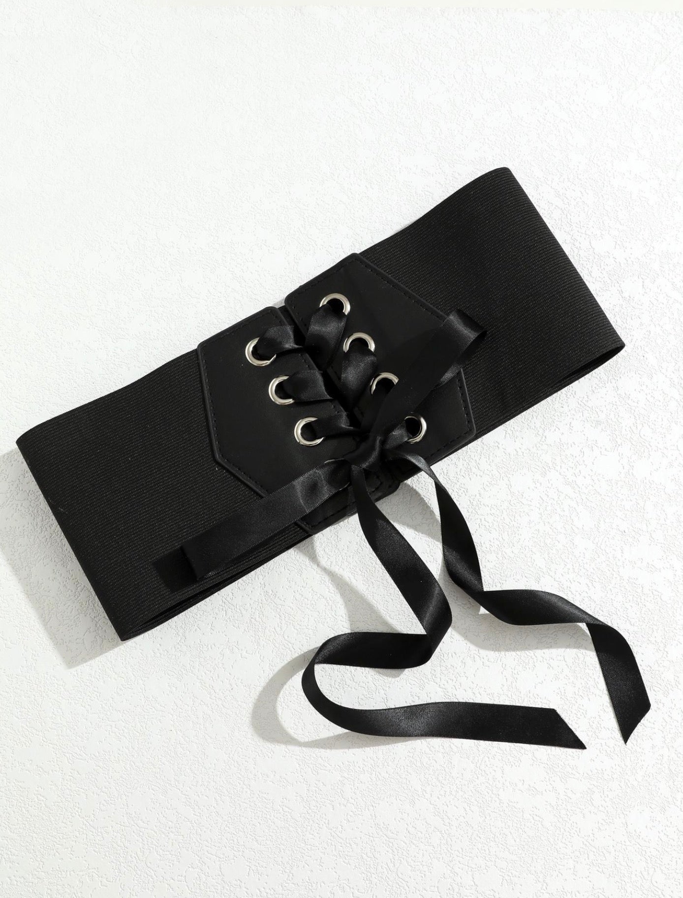 Black Elastic Corset Belt w/ Front Ribbon Laceup