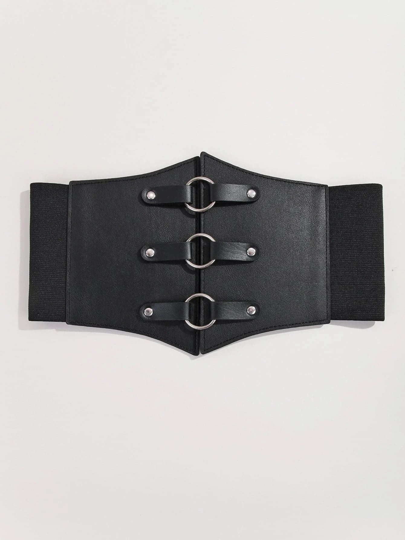 Vegan Leather Corset Belt w/ 3 O-Ring Decor