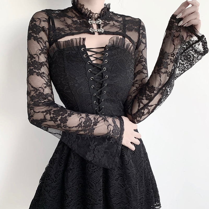 Black Lace Shrug w/ Bell Sleeve & 2 Clasps