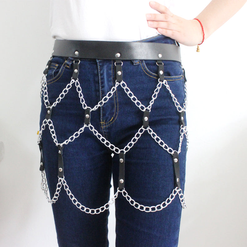 Vegan Leather & Diamond Chain Skirt