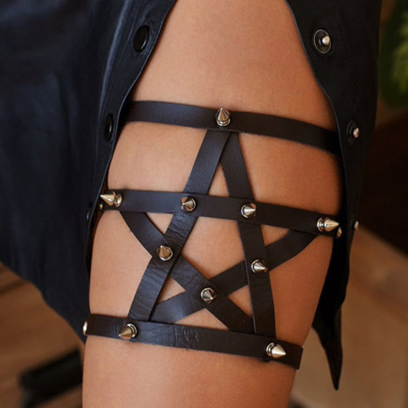 Vegan Leather Pentagram Leg Harness Set of 2