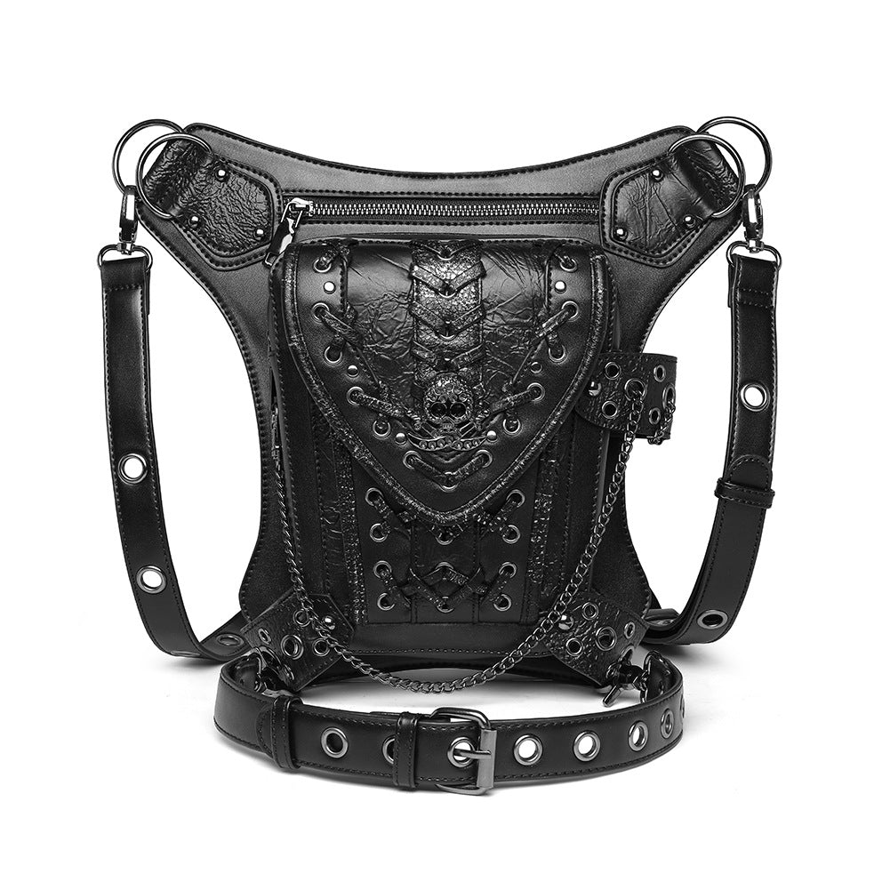 Vegan Leather Skull Charm & Laced Waist/Leg Bag