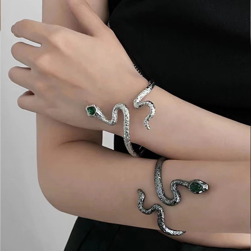 Metal Spring-Loaded Snake Bangle Bracelet