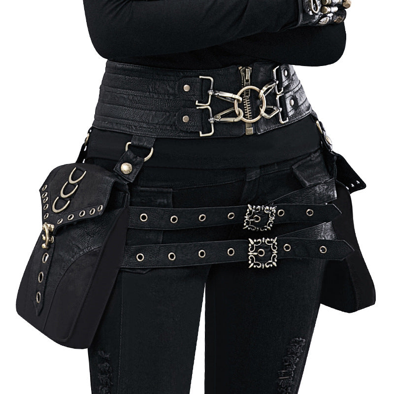 Black Vegan Leather Belt/Leg  Double Holster Bag