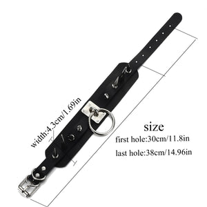 Vegan Leather Layered Collar w/ Mixed Spikes & Lock O-Ring