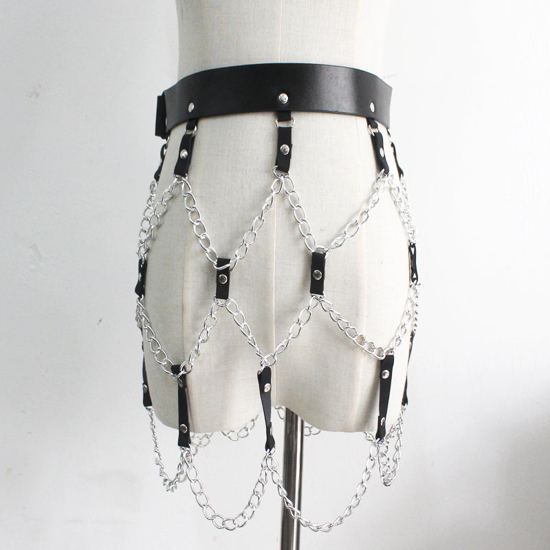 Vegan Leather & Diamond Chain Skirt
