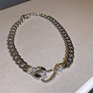 Silver Chain Snake Tail In Mouth Choker