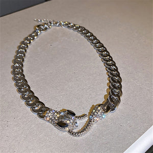 Open image in slideshow, Silver Chain Snake Tail In Mouth Choker

