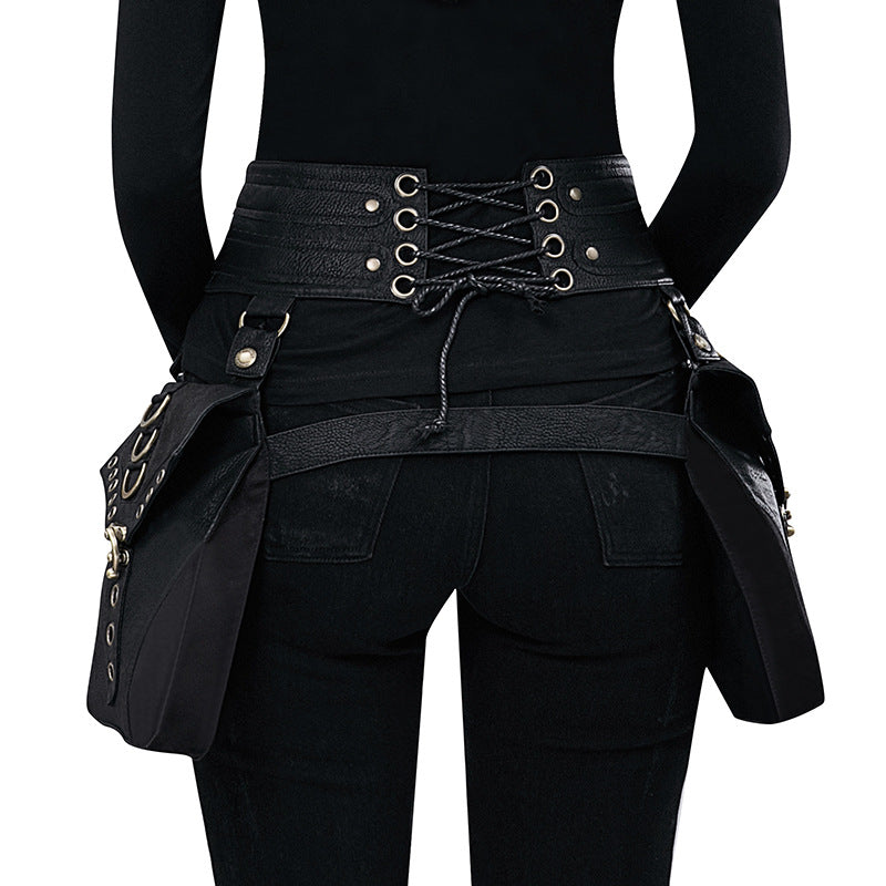 Black Vegan Leather Belt/Leg  Double Holster Bag