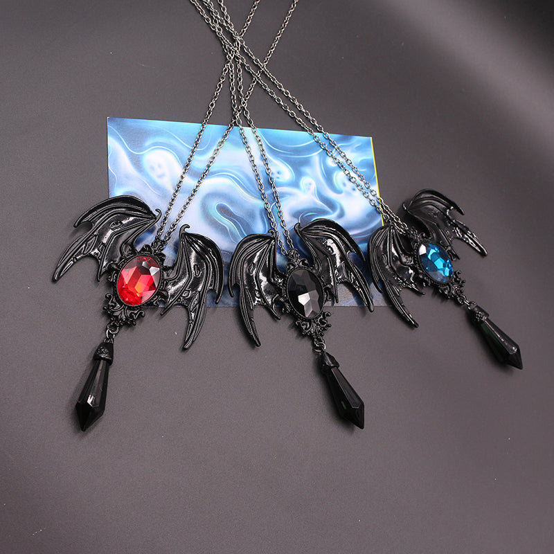 Jeweled Batwing Amulet w/ Crystal Necklace
