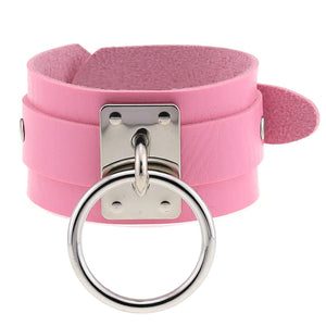 Open image in slideshow, Vegan Leather Bondage 2-Tier Wristband Cuff w/ Ring
