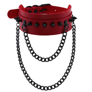 Vegan Leather Wide Spiked Collar w/ 2 Draped Chains