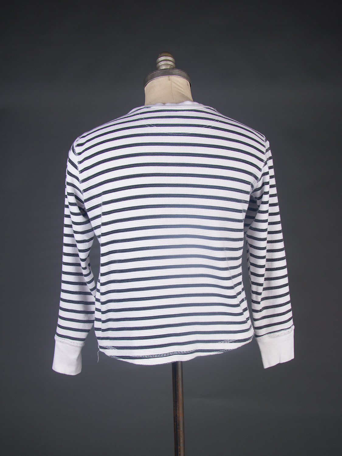 Men's Black & White Striped Henley Shirt, Medium
