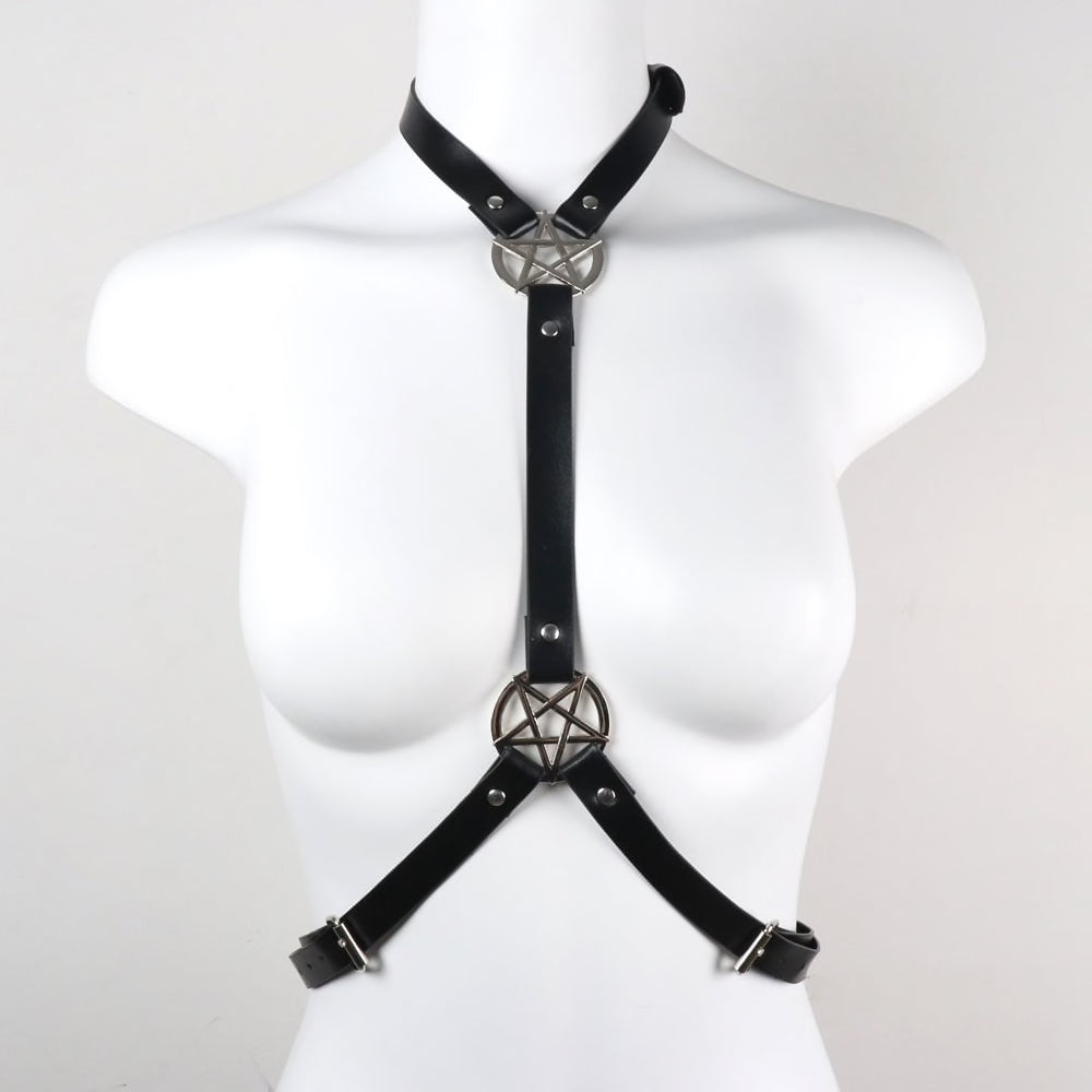 Vegan Leather Neck-To-Waist Simple Pentacle Harness