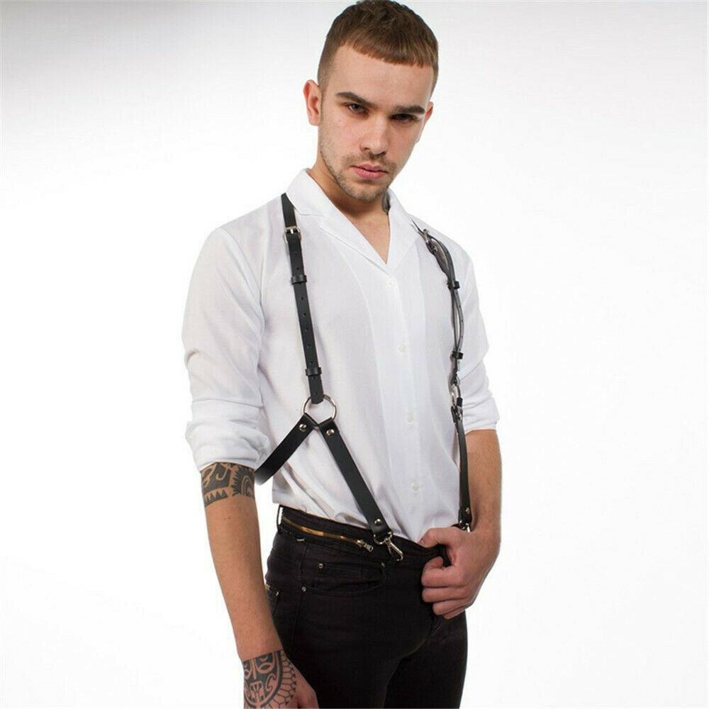 Soft Vegan Leather 2-Clip Harness Suspenders