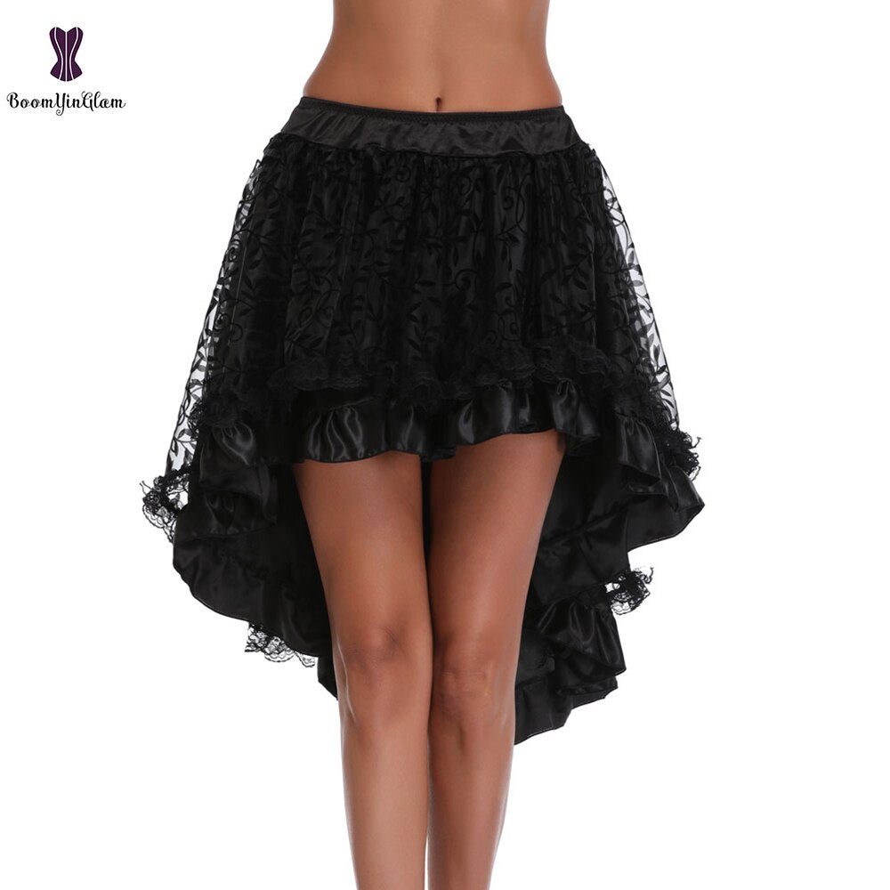 Black Velvet & Sheer Burnout Layered High-Low Skirt