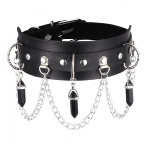 Open image in slideshow, Vegan Leather 3 Chains 3 Crystal Collar
