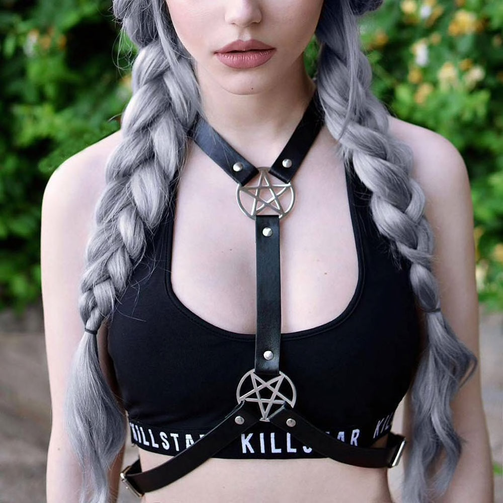Vegan Leather Neck-To-Waist Simple Pentacle Harness