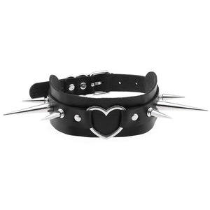 Open image in slideshow, Vegan Leather Wide Collar w/ Heart &amp; Mixed Spikes
