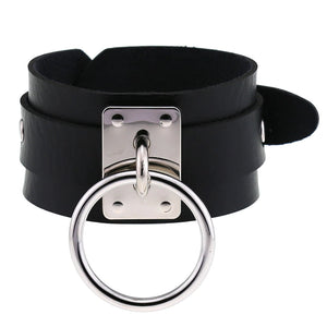 Open image in slideshow, Vegan Leather Bondage 2-Tier Wristband Cuff w/ Ring
